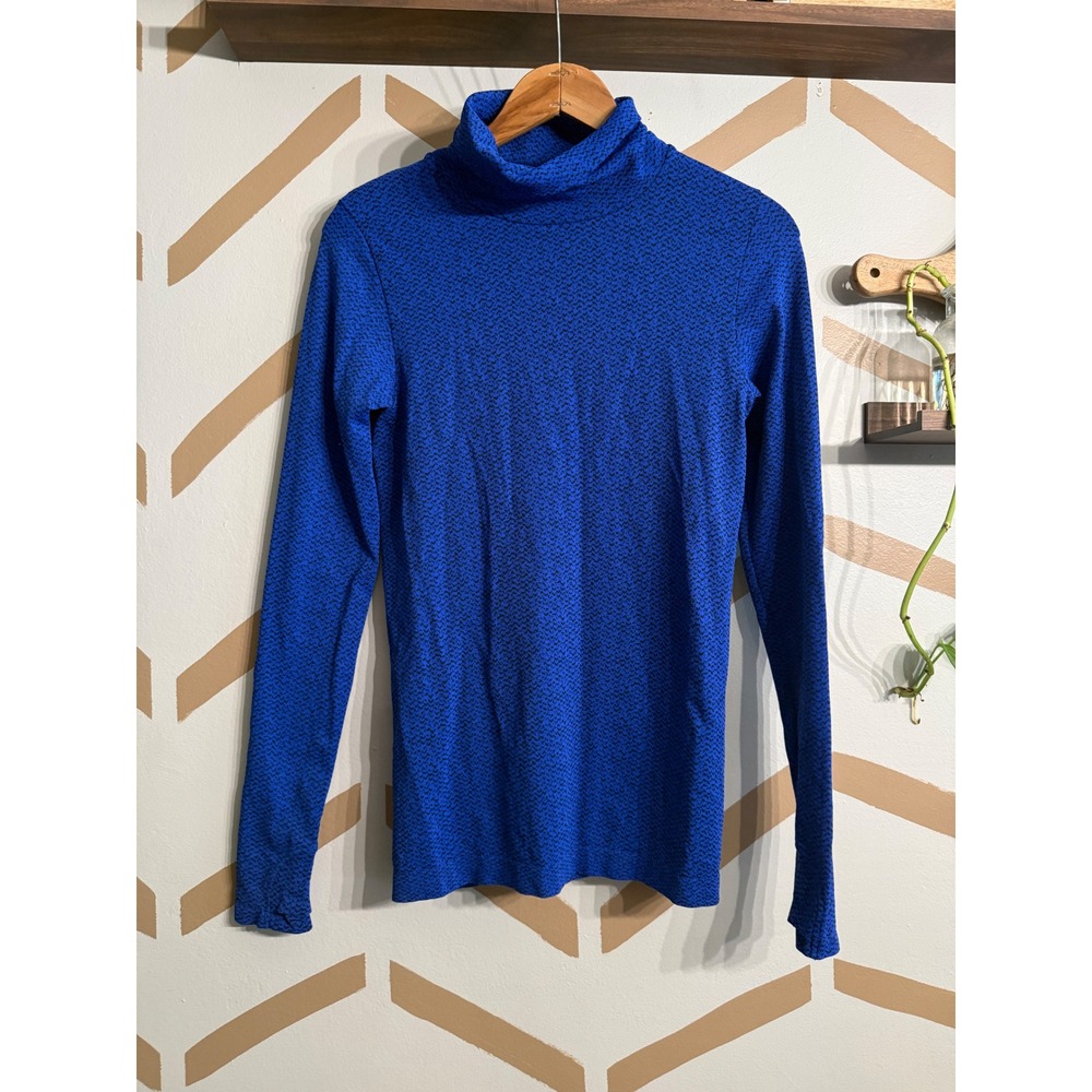 Athleta Turtleneck‎ Top Womens Small Blue Long Sleeve Seamless Base Layer